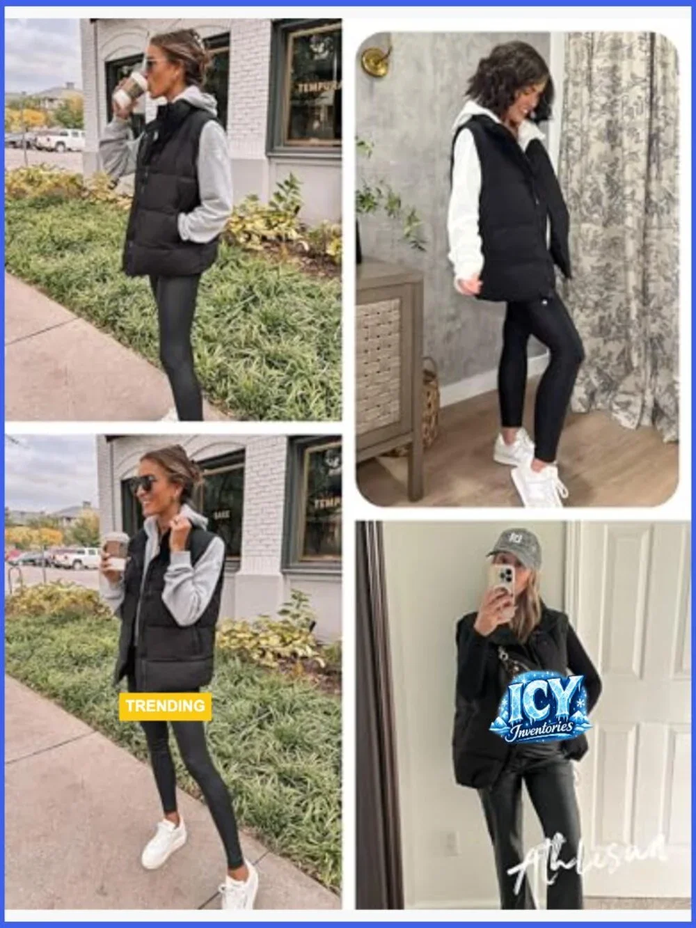 Polyester Puffer Vest with Stand Collar and Side Pockets